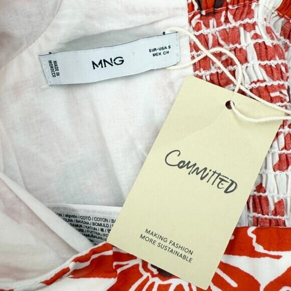 NWT MANGO Daisy Floral Puff Sleeve Cotton Crop Top Size Small - Picture 4 of 5